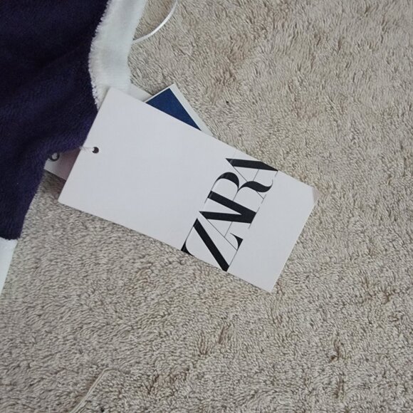 Zara Blue French Terry Crop Top White Trim - Picture 14 of 14